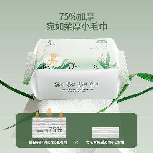 【洗脸巾】厚如小毛巾 干湿两用不掉絮 婴儿绵柔巾（60抽） 商品图1