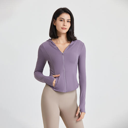 YIMRIZ 裸感瑜伽服外套秋冬长袖拉链女 连帽跑步运动健身服上衣 心选到家 商品图3