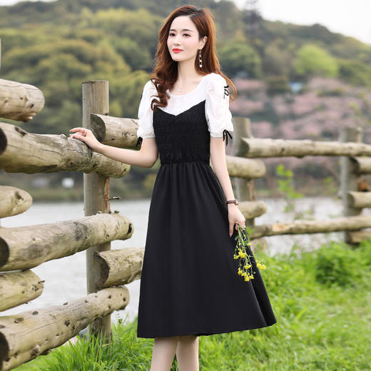 时尚潮流圆领气质通勤优雅蝴蝶结拼接连衣裙HR-WL22077-19 商品图3