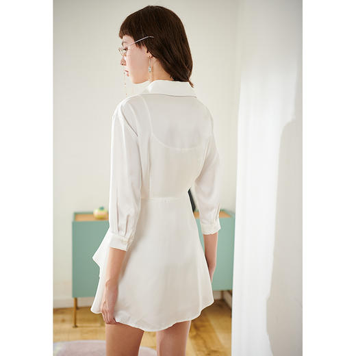 欧芮儿2022秋季新款七分袖白色衬衫连衣裙女中长款小个子收腰气质
 商品图1
