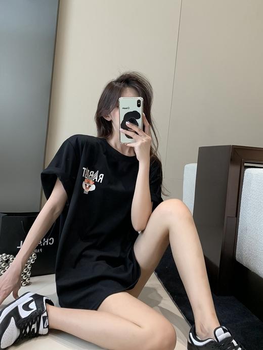 火龙果色纯棉t恤【甜妹风纯欲】女夏季中长款宽松大版 兔子上衣玫红下身失踪半袖 超火短款学生上衣 商品图1