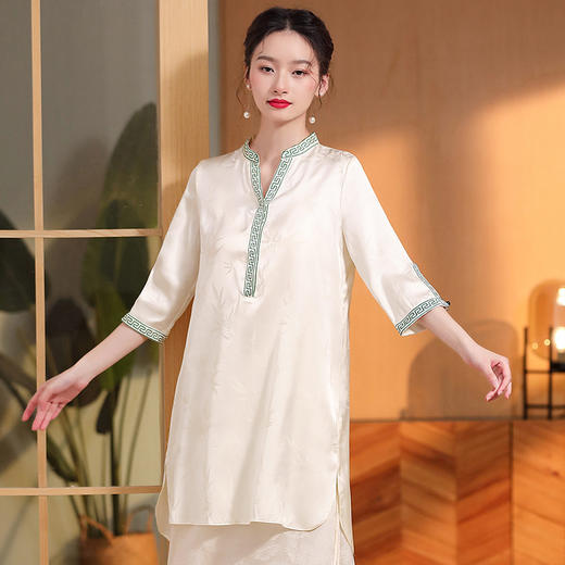 宽松长款，长袖改良唐装女春夏新提花绣回纹雅竹国风上衣AYK-QF-221126 商品图1