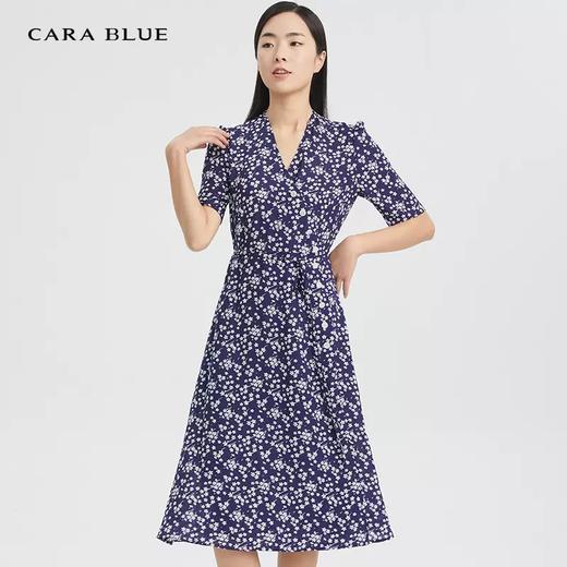 CARABLUE女装时尚气质V领碎花连衣裙 商品图1