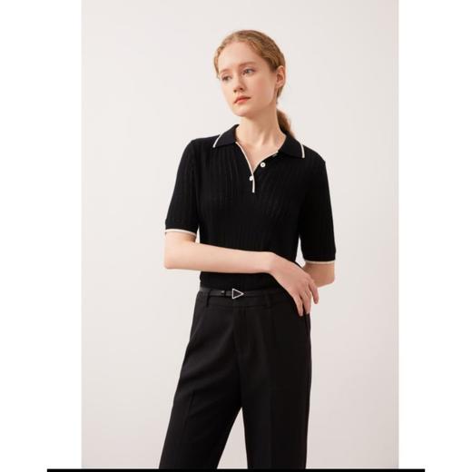 3楼珍贝丝绒T恤领提花女中袖 商品图3