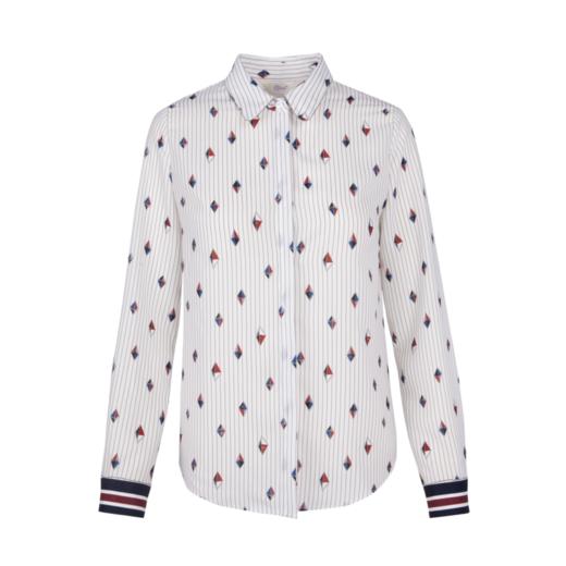 欧芮儿2018秋装新款显瘦图案印花方领衬衣女打底条纹衬衫女长袖 商品图2