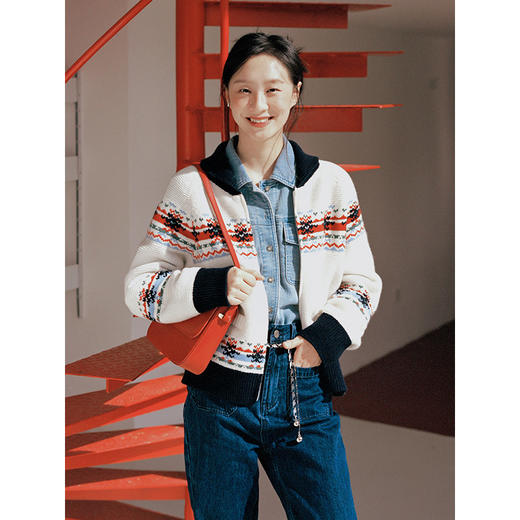 Even Vintage |俏皮费尔岛羊毛混纺菠萝纹撞色毛衣女针织开衫外套 商品图2