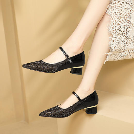 舒适简约，超纤皮镂空尖头低跟凉鞋XL555 商品图8