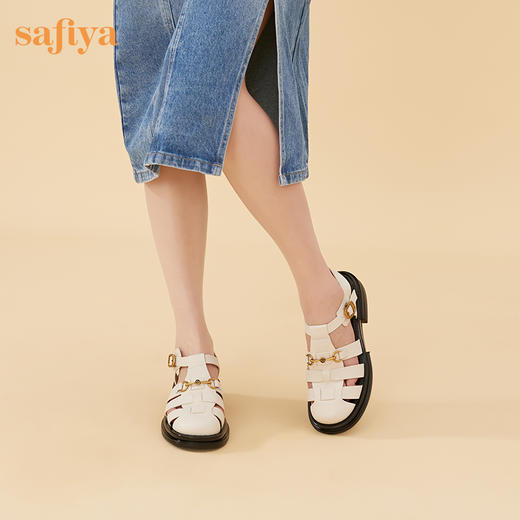 Safiya/索菲娅 2023夏季复古马衔扣镂空罗马编织包头厚底凉鞋 SF32115012 商品图6