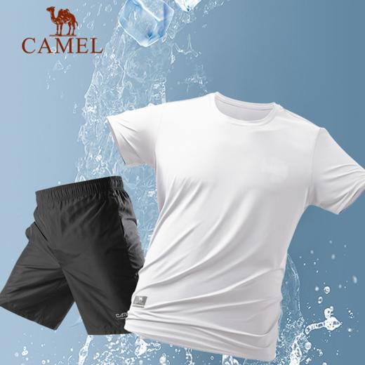 骆驼户外运动套装男女冰丝凉感速干短袖高弹跑步短裤健身服两件套 8B302142_8B302143 商品图0