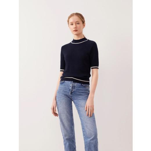 3楼珍贝丝绒半高领绞花中袖女衫 商品图0