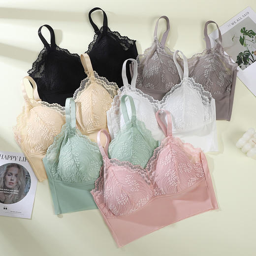 【法式蕾丝 性感美背内衣】蕾丝一体式固定杯 美背内衣女无钢圈 聚拢透气 舒适性感吊带裹胸抹胸 商品图2