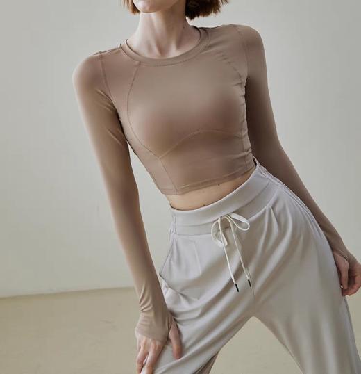 跃牌【明丽逸动】系列 新款健身衣女长袖T恤紧身瑜伽运动服露脐性感网眼可可色上衣AL6611（不带胸垫） 商品图0