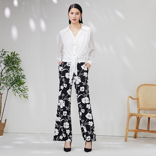 EITIE爱特爱夏季新款印花长裤宽松直筒休闲女裤7005703 商品图3