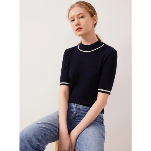 3楼珍贝丝绒半高领绞花中袖女衫 商品图2