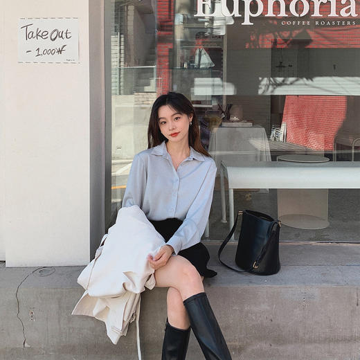 金蘑菇菇【 三醋酸衬衫】设计感小众长袖领带衬衣韩版百搭上衣 商品图5