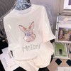 2023年新款网红ins超火 潮牌大码女装闪闪兔子印花纯棉上衣女春夏季新款重工烫钻短袖T恤夏季学生上衣潮 商品缩略图0