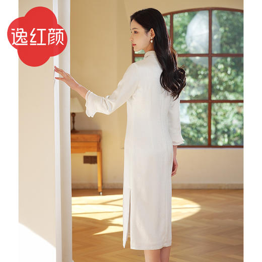 逸红颜云月2025年春季新款旗袍改良版连衣裙女七分袖立领刺绣旗袍 商品图4