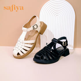 Safiya/索菲娅 2024夏季复古编织浅口休闲罗马包头平底凉鞋 SF32115013