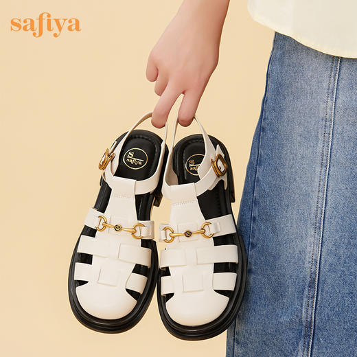 Safiya/索菲娅 2023夏季复古马衔扣镂空罗马编织包头厚底凉鞋 SF32115012 商品图7