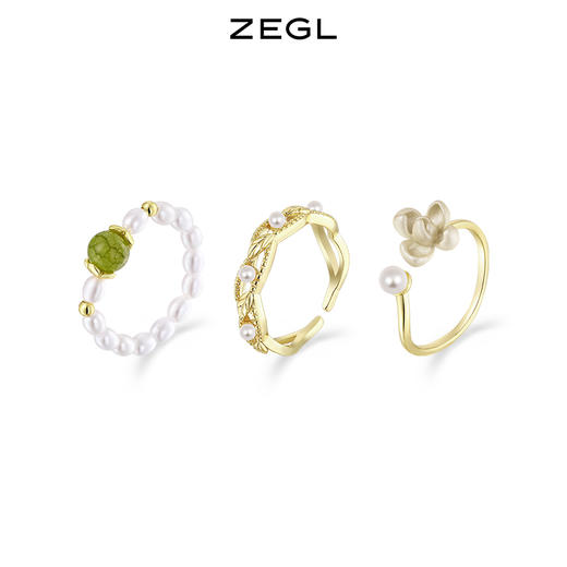 ZEGL设计师花间集系列栀子花仿珍珠戒指女小众设计指环开口食指戒 商品图2