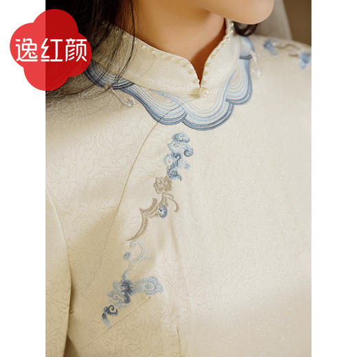 逸红颜云月2025年春季新款旗袍改良版连衣裙女七分袖立领刺绣旗袍 商品图3