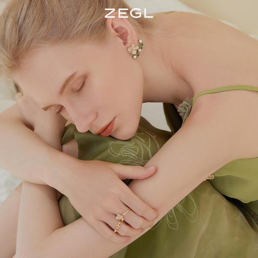 ZEGL设计师花间集系列栀子花仿珍珠戒指女小众设计指环开口食指戒 商品图5