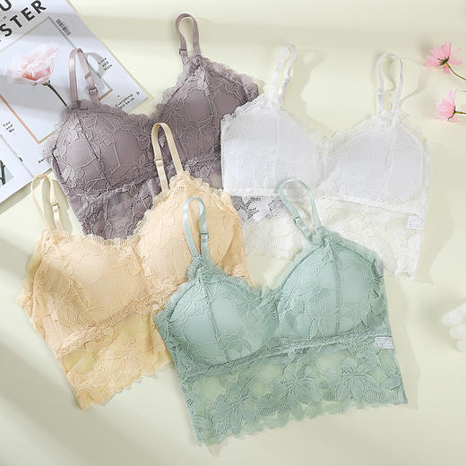 【法式蕾丝吊带！V形舒适性感美背】吊带美背蕾丝内衣女 性感裹胸 无钢圈防走光 透气内搭外穿大露背抹胸 商品图2