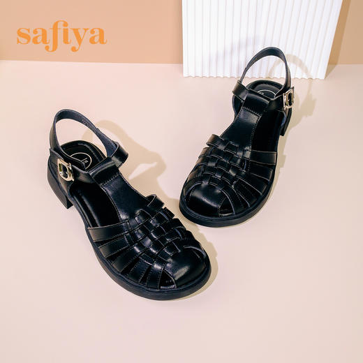 Safiya/索菲娅 2024夏季复古编织浅口休闲罗马包头平底凉鞋 SF32115013 商品图7