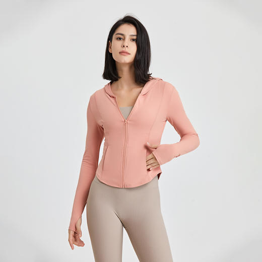 YIMRIZ 裸感瑜伽服外套秋冬长袖拉链女 连帽跑步运动健身服上衣 心选到家 商品图4