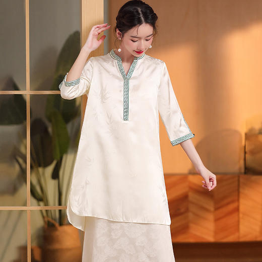 宽松长款，长袖改良唐装女春夏新提花绣回纹雅竹国风上衣AYK-QF-221126 商品图2