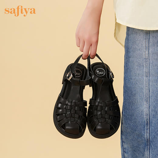 Safiya/索菲娅 2024夏季复古编织浅口休闲罗马包头平底凉鞋 SF32115013 商品图3