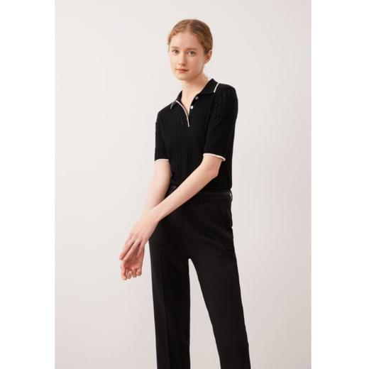 3楼珍贝丝绒T恤领提花女中袖 商品图1