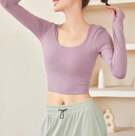 跃牌【明丽逸动】系列 新款瑜伽服女秋款长袖套装专业健身房跑步紧身带胸垫运动上衣AL697（可拆胸垫）