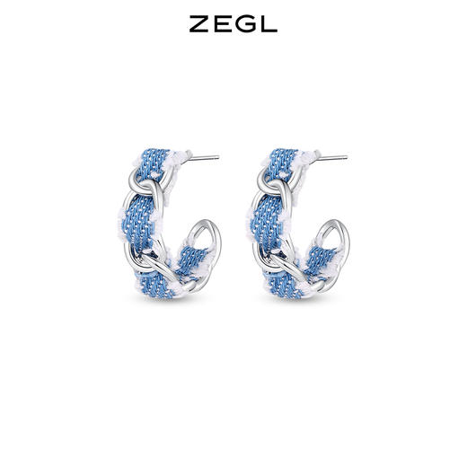 ZEGL设计师丹宁系列复古C型金属耳环女甜酷牛仔设计感925银针小众耳饰 商品图1