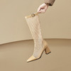 靴子女显瘦季长靴，粗跟网靴尖头透气网纱高筒凉靴长筒凉鞋CZ-C427 商品缩略图6