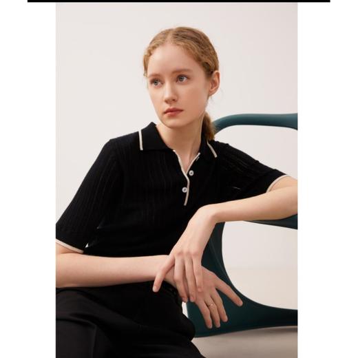 3楼珍贝丝绒T恤领提花女中袖 商品图2