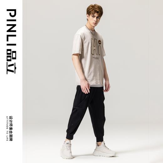 PINLI品立春季新款男士字母圆领短袖T恤休闲上衣BG231111034 商品图3