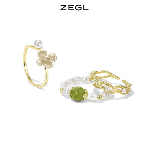 ZEGL设计师花间集系列栀子花仿珍珠戒指女小众设计指环开口食指戒 商品图0