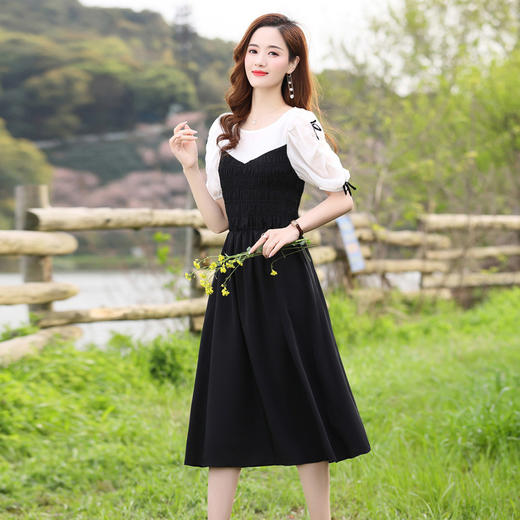 时尚潮流圆领气质通勤优雅蝴蝶结拼接连衣裙HR-WL22077-19 商品图2