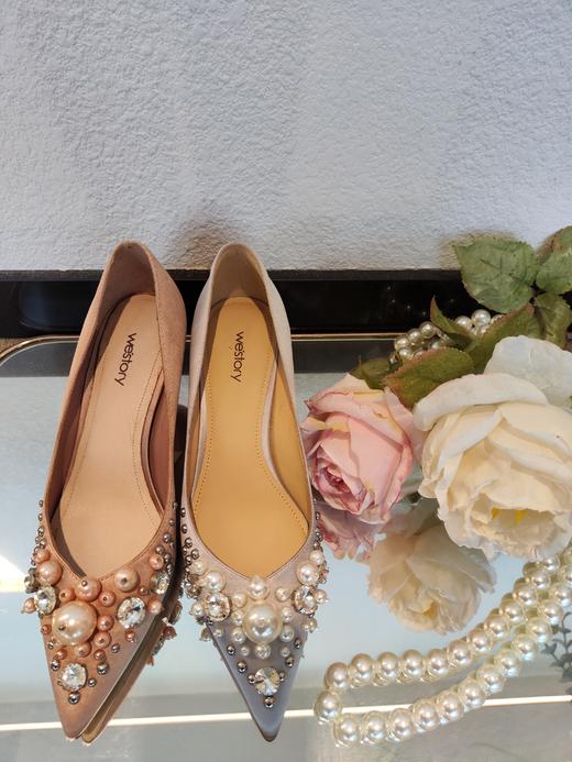 【23年春季新款】尖头细高跟鞋水钻小猫跟百搭时髦浅口单鞋女55921 商品图2