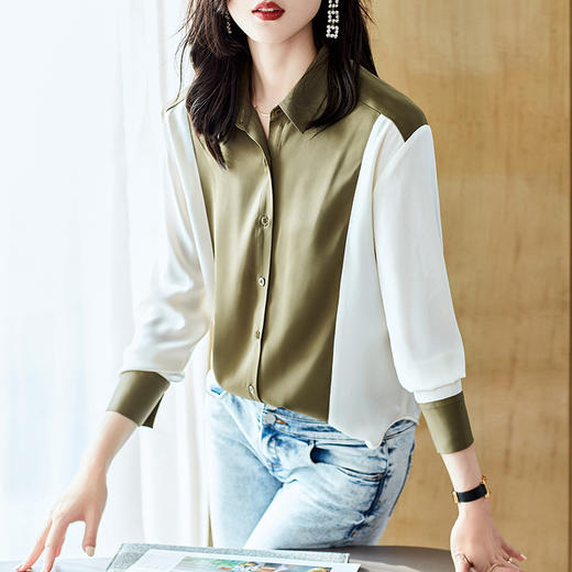 时尚洋气百搭长袖，撞色衬衣上衣CC-JA2716 商品图1