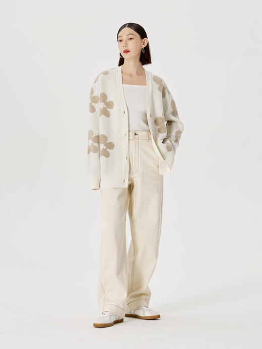 ForPoem 现货 22/FW花朵100羊毛针织开衫女秋季慵懒风外搭V领毛衣外套 商品图1