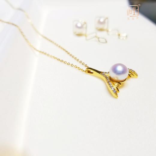 天然akoya珍珠鱼尾项链+菱形珍珠耳饰套装 商品图7