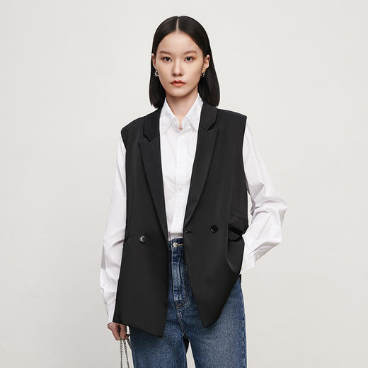 21434 高阶丝缎西装马夹百搭松紧腰通勤无袖外套RJ004 商品图8