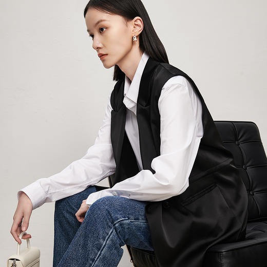 21434 高阶丝缎西装马夹百搭松紧腰通勤无袖外套RJ004 商品图5