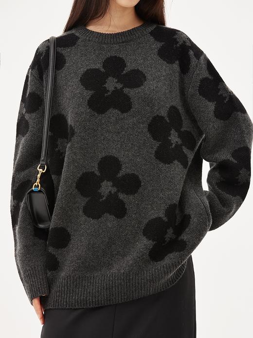 ForPoem 现货 羊毛花朵毛衣女初秋设计感小众圆领宽松高端针织上衣 商品图4