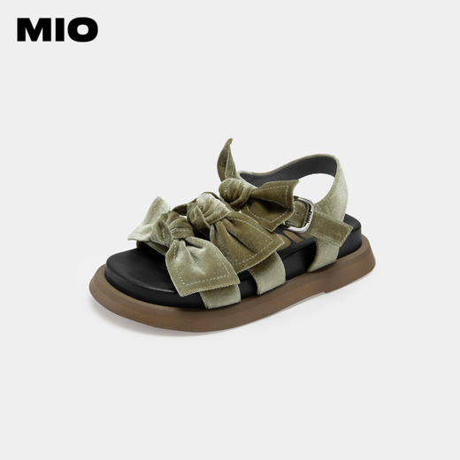 MIO米奥夏季纯色低跟厚底凉鞋复古丝绒蝴蝶结时尚休闲沙滩鞋女鞋M233132010 商品图1