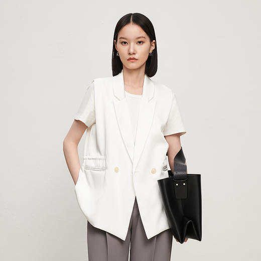 21434 高阶丝缎西装马夹百搭松紧腰通勤无袖外套RJ004 商品图3