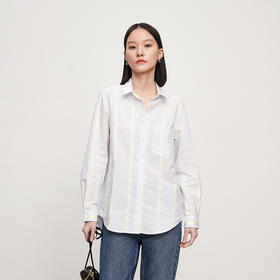 IN AND ON衬衫上衣女定制条纹色织小翻领休闲简约大气通勤衬衫