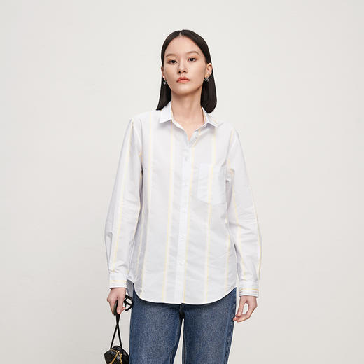 IN AND ON衬衫上衣女定制条纹色织小翻领休闲简约大气通勤衬衫 商品图0